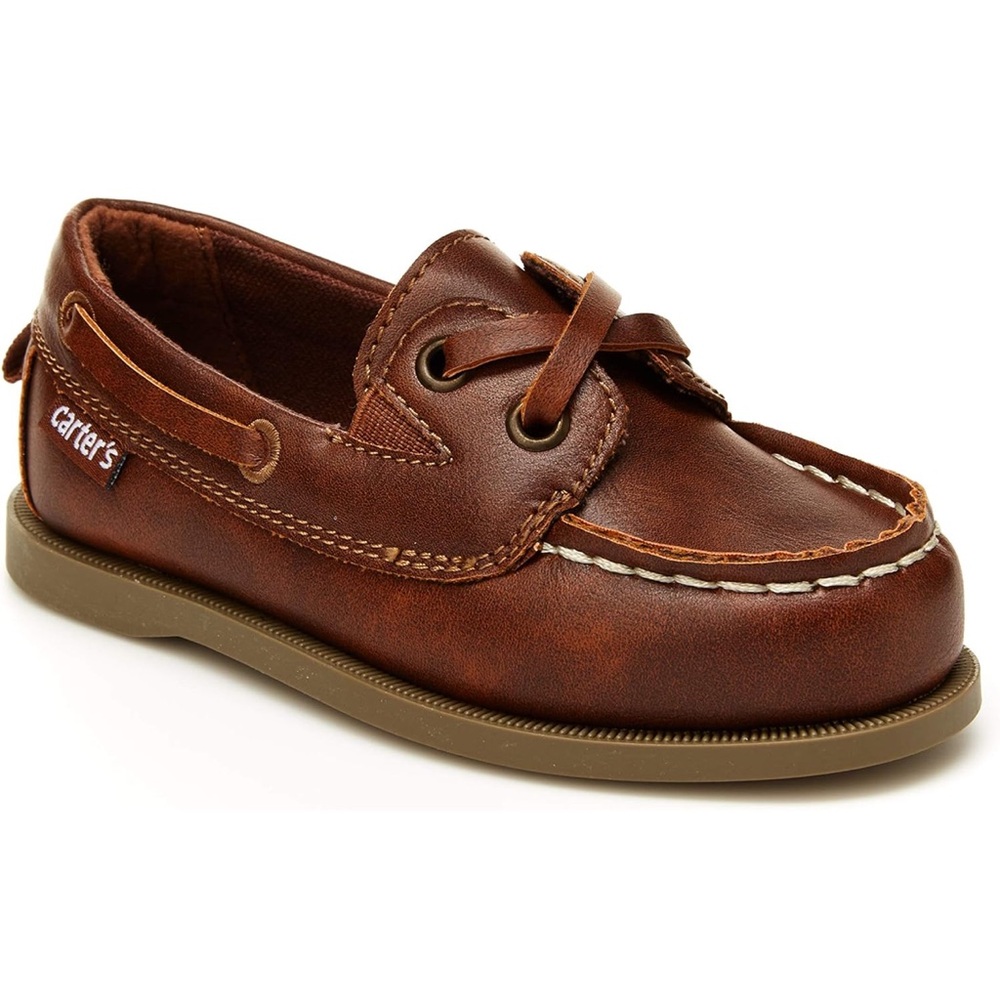 Carter's Toddler Boy Slip-On Faux Leather Baux Boat Shoes Brown 8 - Picture 9 of 9